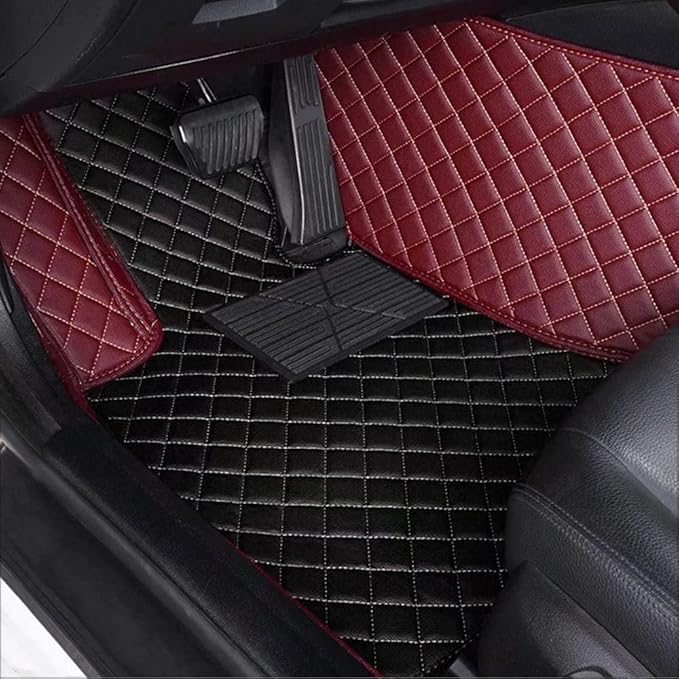 Custom Car Floor Mats for 96% Sedan SUV Sports Car Protection Full Coverage Pads Anti-Slip Leather Floor Lining All Weather Car Floor Mats (Beige and Purple)