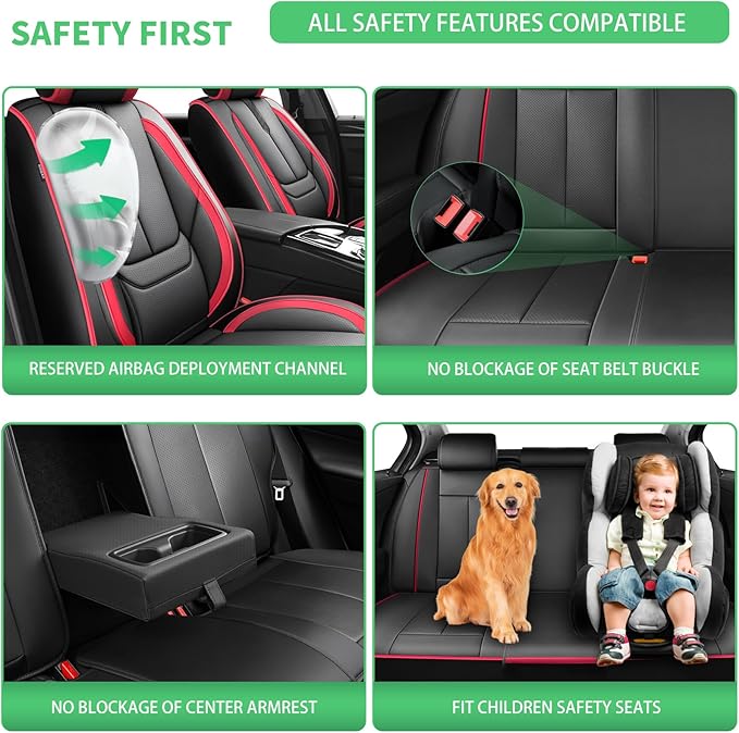 Fit Ridgeline Car Seat Covers for Honda Ridgeline 2007-2025 2026-Upgraded Premium Waterproof & Breathable Leather,Airbag Compatible,All-Weather Seat Cushion Protector,Full Set,Black-Red