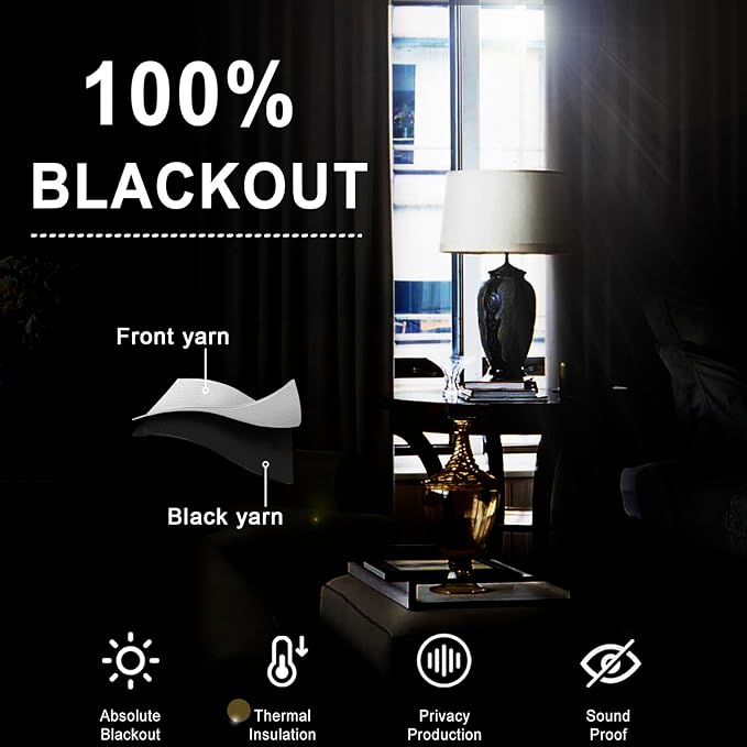 XWZO 100% Blackout Window Curtains with Tiebacks- Privacy Protection & Noise Blocking Window Draperies Grommet Top with Black Liner for Bedroom/Living Room, Biscotti Beige, W38 x L72, Set of 2 Panels
