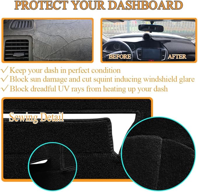 Dash Cover Mat Custom Fit for Honda CRV Dashboard Cover Pad Cap Carpet Protector J244 (Black)