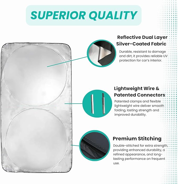 Windshield Sun Shade -Certified 99.87% UVB & 99.02% UVA Car Sun Shade. Award Winning Sunshade - Patented Technology | Compatible for Jeep Compass 2007-2017 | Car Shades by Kinder Fluff