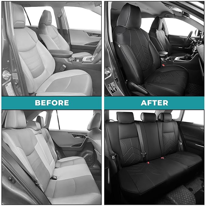 for Toyota RAV4 Seat Covers 2019 2020 2021 2022 2023 2024 2025 RAV 4 LE XLE Limited XLE Premium (Gas not for Hybrid) - Custom Leather Car Seat Covers Full Set - Black