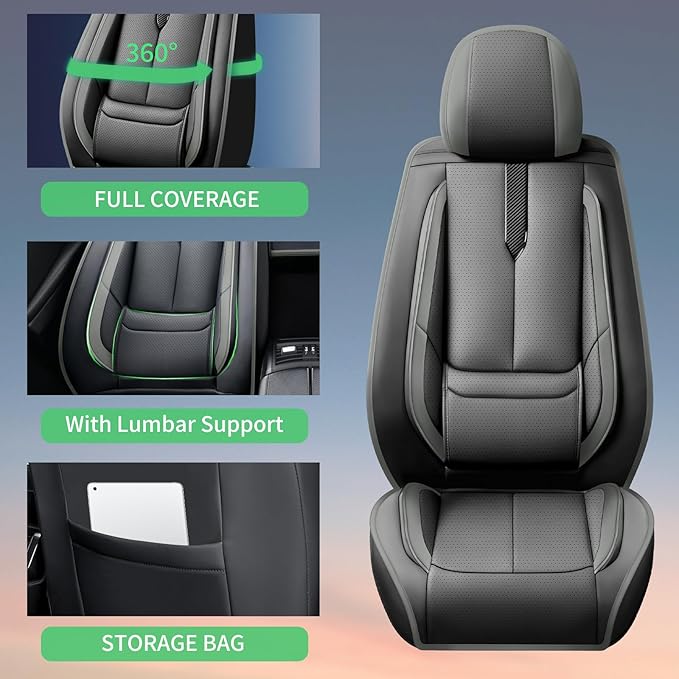 Fit Venue Car Seat Covers for Hyundai Venue 2020-2025 2026-Upgraded Premium Waterproof & Breathable Leather,Airbag Compatible,All-Weather Seat Cushion Protector,Full Set,Black-Grey