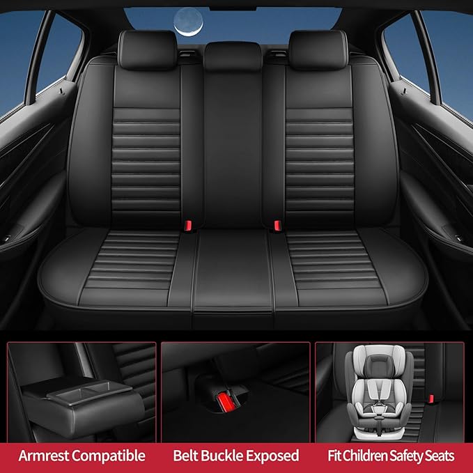 Fit Ioniq Car Seat Covers for Hyundai Ioniq 2017-2024 2025 2026 - Upgraded Premium Waterproof & Breathable Leather, Airbag Compatible, All-Weather Seat Cushion Protector (Full Set, Black)