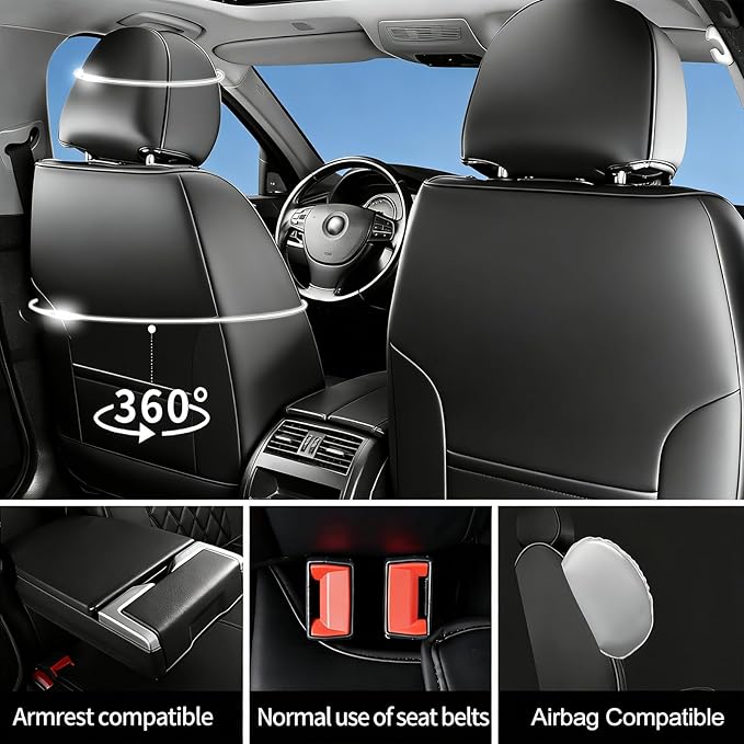 Fit TSX Car Seat Covers for Acura TSX 2003-2014 - Premium Leather, Waterproof, All-Weather, Airbag Compatible, Anti-Slip, Breathable, Easy Install, Seat Protectors, Full Set, Black