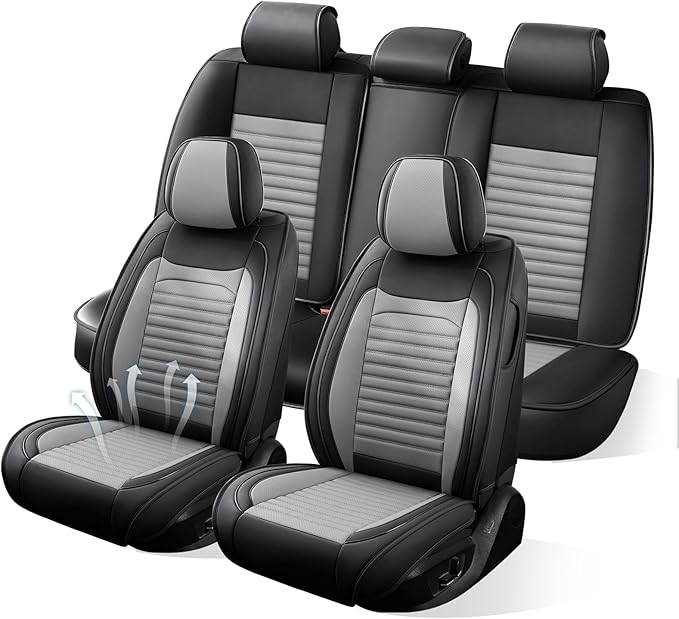 Car Seat Covers Full Set Fit for Toyota Corolla Cross 2021-2025,2026, Premium Faux Leather Car Seat Protector,Breathable Anti-Slip Full Wrapping Edge Seat Covers(BlackGray,Full Set)