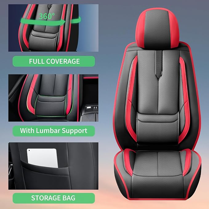 Fit Outback Car Seat Covers for Subaru Outback 2010-2024 2025 2026 -Upgraded Premium Waterproof & Breathable Leather,Airbag Compatible,All-Weather Seat Cushion Protector,2 Front/Black-Red