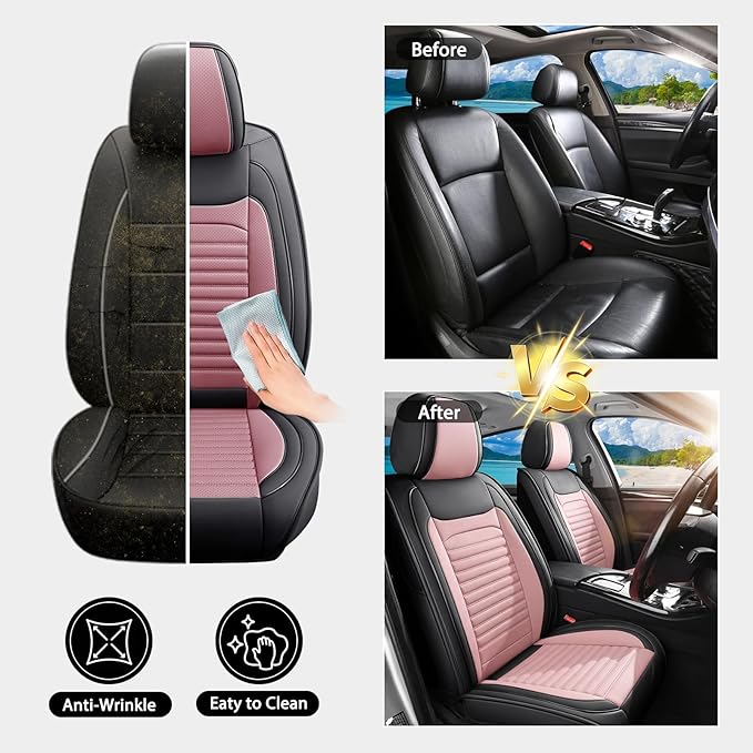 Car Seat Covers Full Set Fit for Toyota Prius 2001-2025,2026, Premium Faux Leather Car Seat Protector,Breathable Anti-Slip Full Wrapping Edge Seat Covers(Black&Pink,Full Set)
