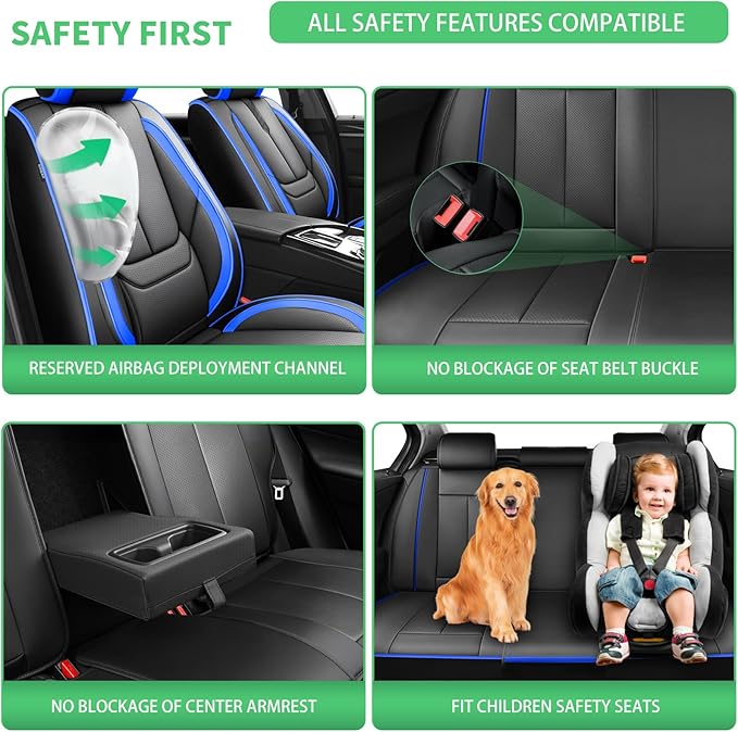 Fit Tucson Car Seat Covers for Hyundai Tucson 2010-2024 2025 2026 -Upgraded Premium Waterproof & Breathable Leather,Airbag Compatible,All-Weather Seat Cushion Protector,Full Set,Black-Blue