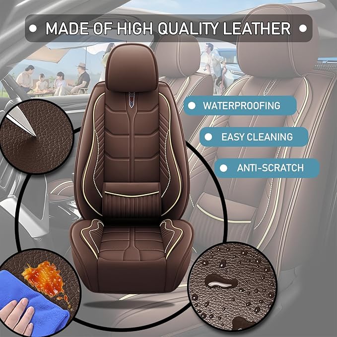 Leather Car Seat Covers Fit for Toyota 4Runner 1991-2024, 5 Seater Car Seat Cover, Premium Waterproof, Scratch Resistant Car Interior Accessories (Full Set Coffee)