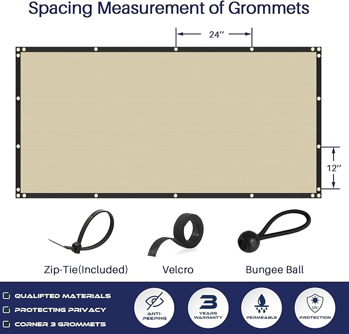 Windscreen4less Privacy Fence Screen Heavy Duty Windscreen Fencing Mesh Fabric Shade Net Cover with Brass Grommtes for Outdoor Wall Garden Yard Pool Deck, 8'x49' Beige