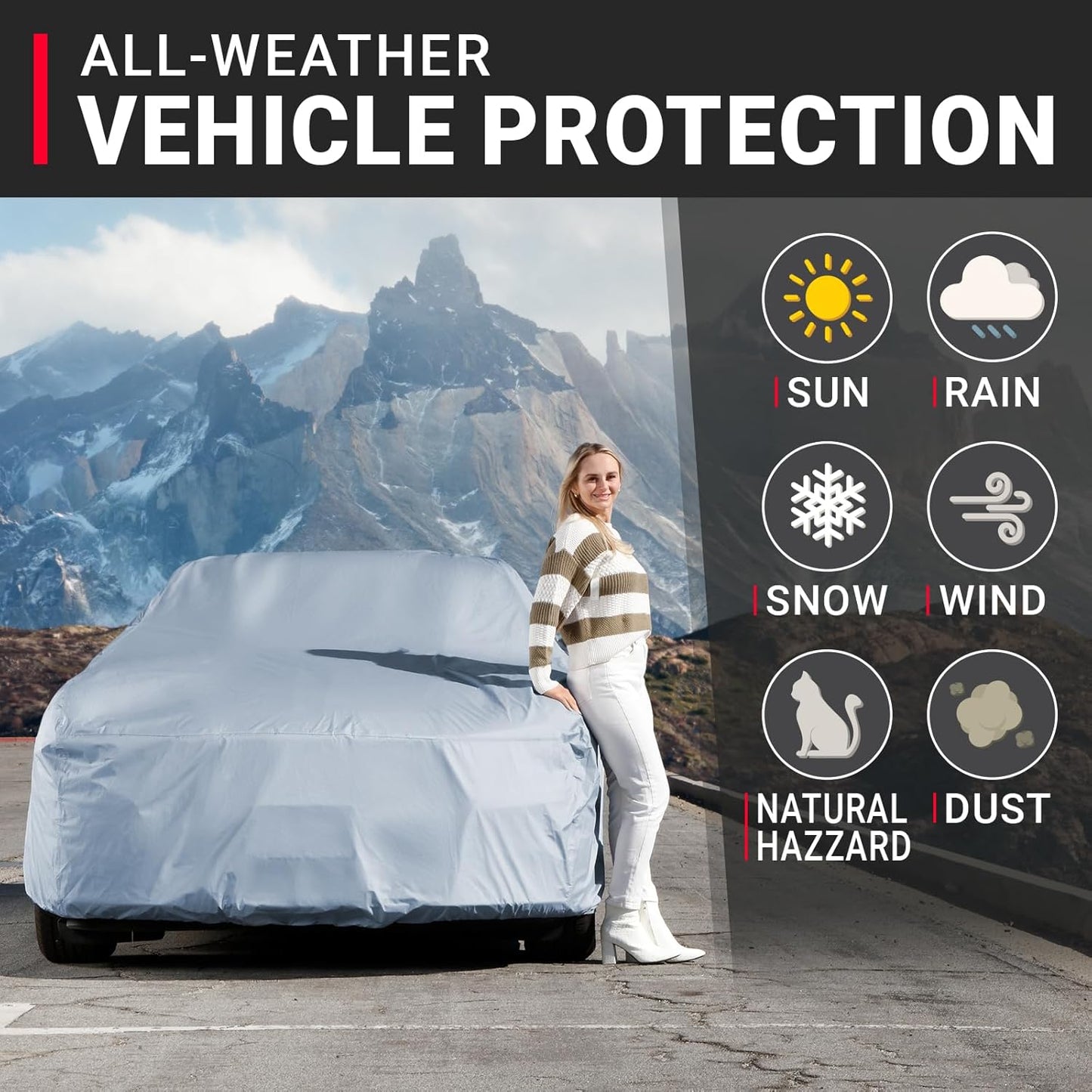 iCarCover Premium Car Cover for 1971-1976 Pontiac Parisienne 2-Door Heavy Duty Waterproof All-Weather Automobiles Custom Fit Indoor Outdoor UV Snow Protection Covers with Straps and Bag