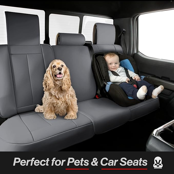 Coverland Custom Fit Car Seat Covers for Car Compatible with [Cadillac CT5, CT5-V, Ford LTD 4-Door] Premium Water Resistant Leather Non-Slip Interior Protector [Full Set Dark Gray - Size Chart X77]