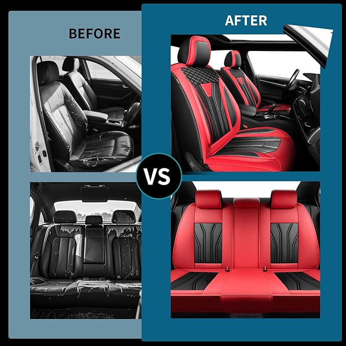 Fit Altima Car Seat Covers Compatible with Nissan Altima 2011-2025 2026 - Full Set Premium Leather， Waterproof Breathable， All-Weather Seat Cushion Protecto&Airbag Compatible （Red & Black