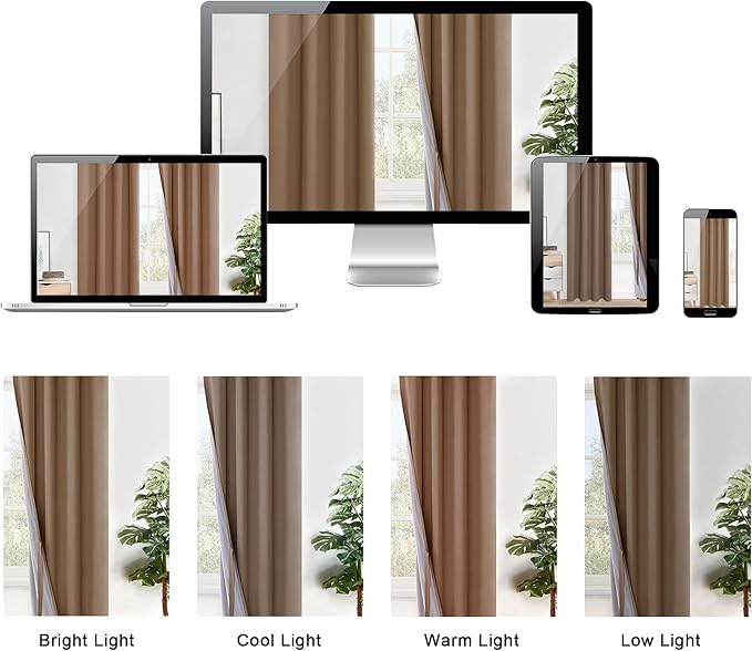 XWZO 100% Blackout Curtains with Tiebacks- 2 Thick Layers Completely Shaded Window Treatment Thermal Insulated Lined Drapes for Bedroom/Patio Door, Grommet, Cappuccino, W38 x L54, Set of 2 Panels