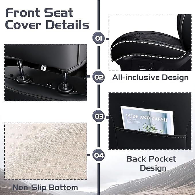 Truck Seat Covers for Toyota Tacoma 2006-2026, Waterproof Premium Leather Full Coverage Car Seat Cover, Muscle Sport Style Auto Interior Seat Cover Sets (Front Set/Black)