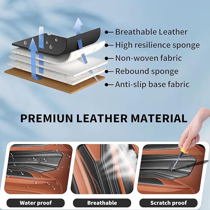 Fit Versa Car Seat Covers Compatible with Nissan Versa 2008-2025 2026 - Full Set Premium Leather， Waterproof Breathable， All-Weather Seat Cushion Protecto&Airbag Compatible（Brown & Black