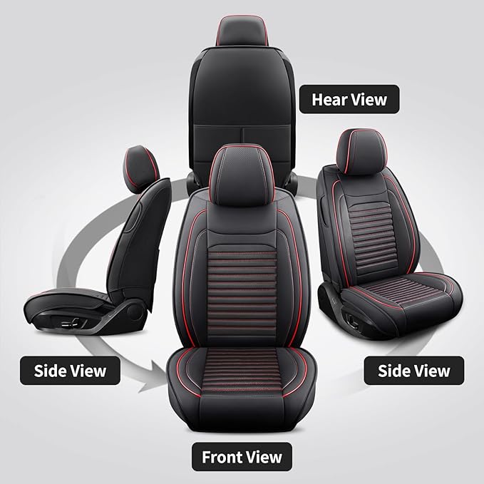 Front Seat Covers Fit for Toyota Camry 2001-2026, Car Seat Covers Front Seats, Breathable Faux Leather Automotive Seat Covers Front Pair Anti-Slip Seat Cover(Black&Red, Front)