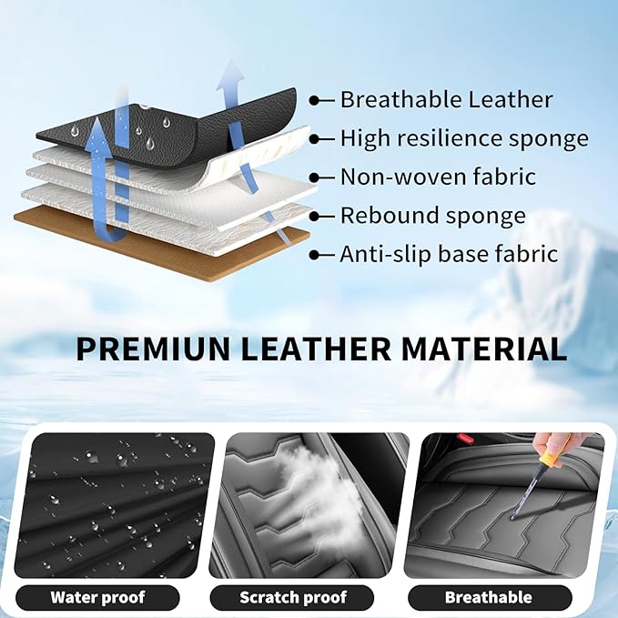 Fit Kona Car Seat Covers for Select Hyundai Kona 2018-2025 2026. Premium Leather, Waterproof， Breathable, Scratch-Resistant & All-Weather Seat Cushion Protector (Full Set, Black)
