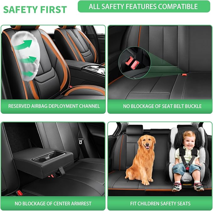 Fit Insight Car Seat Covers for Honda Insight 2010-2021 2022-Upgraded Premium Waterproof & Breathable Leather,Airbag Compatible,All-Weather Seat Cushion Protector,2 Front/Black-Brown