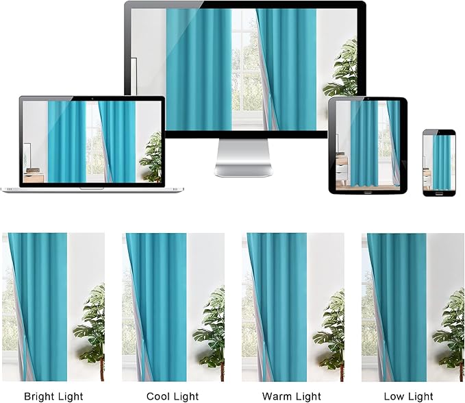 XWZO 100% Blackout Curtains 84 Inches Long with Tiebacks- Privacy Protection & Noise Blocking Window Draperies Grommet Top with Black Liner for Bedroom/Living Room, Turquoise, W60 x L84, Set of 2