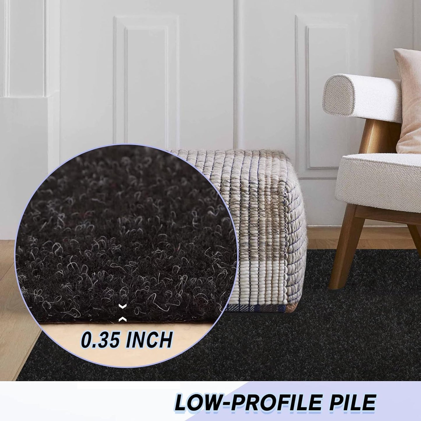 Custom Size Backed Non-Slip Area Rugs Runner, Easy Clean, Waterproof Runner Rugs for Hallway Entryway, Kitchen, Laundry, 2FT x 77FT, Black