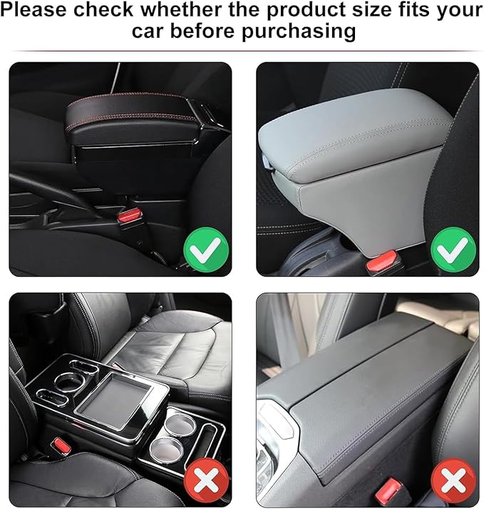 Car Armrest Storage Box for Cadillac XT4 2018–2025 2020 2021 2022 2023 2024, Sport-Style Center Console Organizer with Side Pocket, PU Leather Armrest Cushion, Elbow Support Pad,D Beige