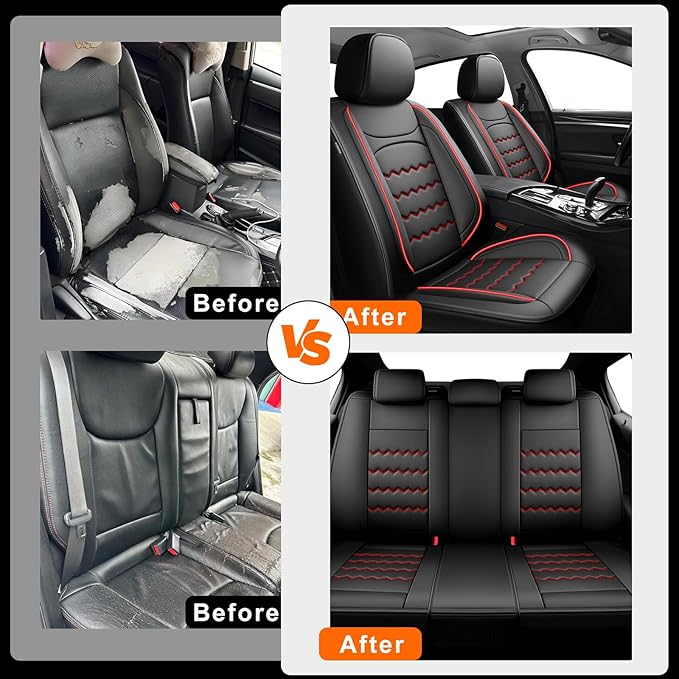 CX-70 Car Seat Covers Fit for Mazda CX-70 2025-2026, Full Coverage Premium Leather Waterproof Breathable Seat Covers, Automotive Seat Protectors, Airbag Compatible(Full Set Seats, Black & Red)
