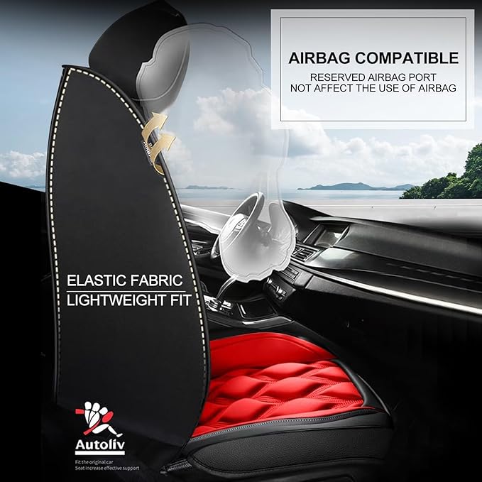 AOMSAZTO Front Seat Covers Fit for Sentra 2008-2026 Waterproof Faux Leather Car Seat Cover Compatible with Airbag(2PCS Front, Black&Red)