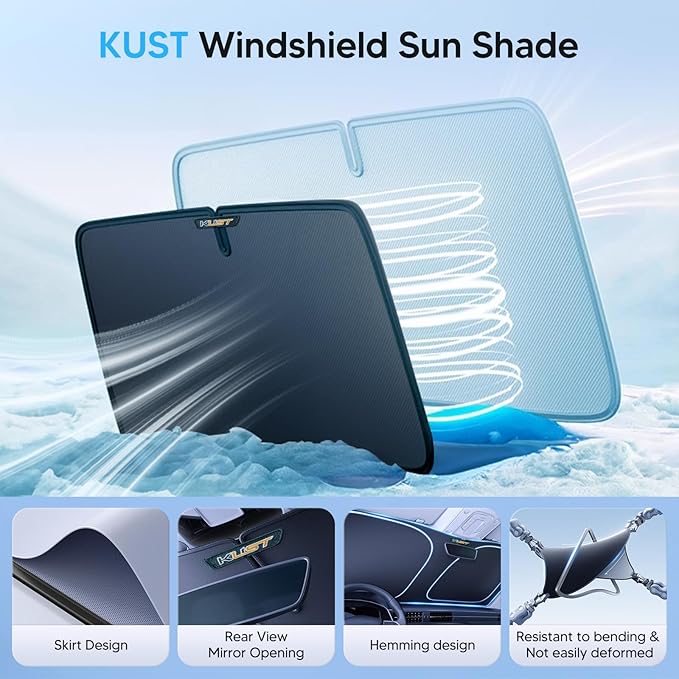 KUST Windshield Sun Shade for Ford Mustang Accessories 2015-2026 (NOT for Ford Mustang Mach-E) Custom Fit Sunshade Foldable Sun Visor Protector Blocks UV Rays Keep Your Car Cooler