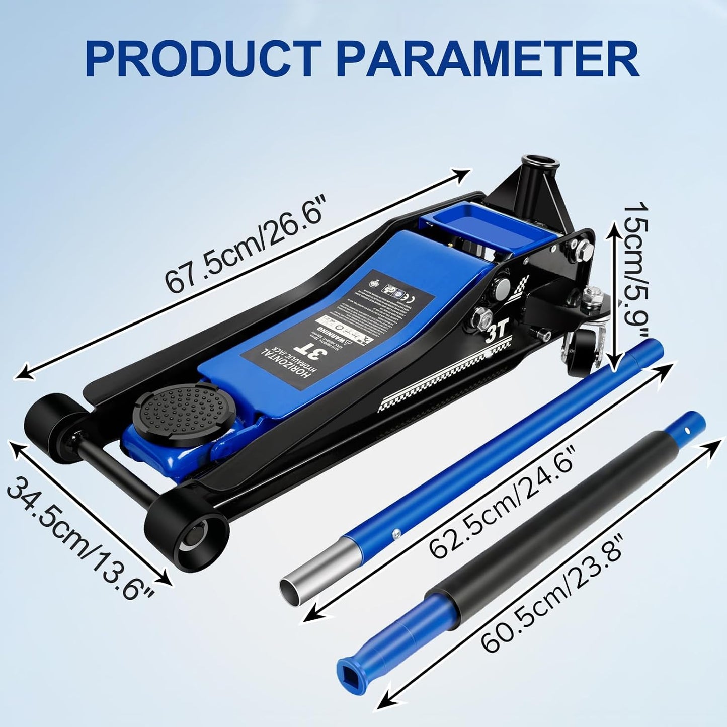 Floor Jack 3Ton/6600lbs.Dual Piston Fast Lifting Pump.Ultra Low Profile Floor Jack,Lifting Range 2.95"-19.69".Heavy Duty Hydraulic Racing Car Jack for MVPs,SUVs and Trucks.Trolley Jack