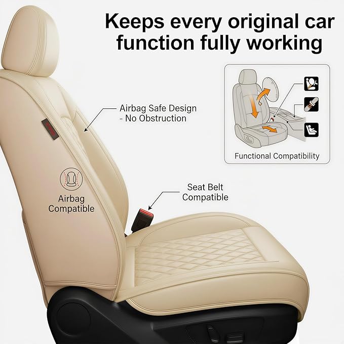Fit Integra Car Seat Covers for Acura Integra 2023-2026 - Premium Leather, Waterproof, All-Weather, Airbag Compatible, Breathable, Seat Protectors, Only 2 Front seat Covers, Beige