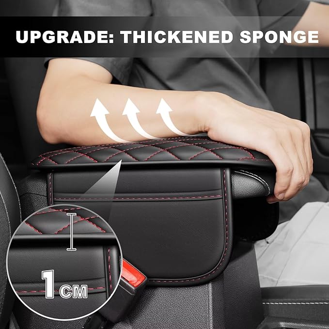 Upgraded Car Center Console Cover Fit for Venza Faux Leather Car Armrest Cover Cushion with 2 Storage Bags,Car Armrest Storage Box Interior Accessories(Black&Redline)