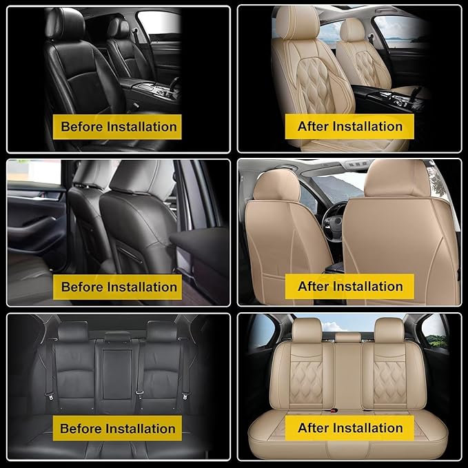 AOMSAZTO Car Seat Cover Full Set 5 Seats Fit for Chevrolet Chevy Trailblazer 2021 2022 2023 2024 2025 2026 Leather Car Seat Cushion Protector Compatible Airbag Waterproof Automotive Seat Covers Beige