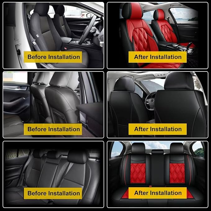 AOMSAZTO Car Seat Covers,Full Set 5 Seats Custom Fit for Subaru Forester 2007-2025 2026,Faux Leather Automotive Cushion Covers Seat Protector,Airbag Compatible Waterproof Black&Red
