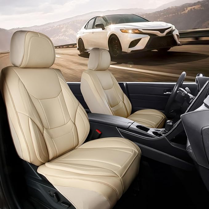 Coverland Custom Fit Car Seat Covers for Car Compatible with [2005-2009 Mustang, 2007-2009 Mustang Shelby] Premium Waterproof Non-Slip Interior Seat Protector [Front Beige - Size Chart A30]