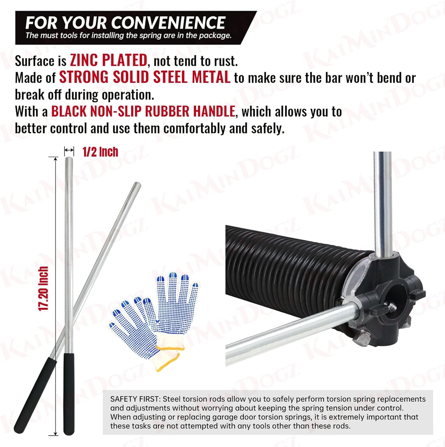 Pair of 1.75" Garage Door Torsion Springs Set with Non-Slip Winding Bars&Gloves, High Precision Electrophoresis Oil-Free Black Coated for Replacement, MIN 16,000 Cycles (0.243 x 1.75"x 33")