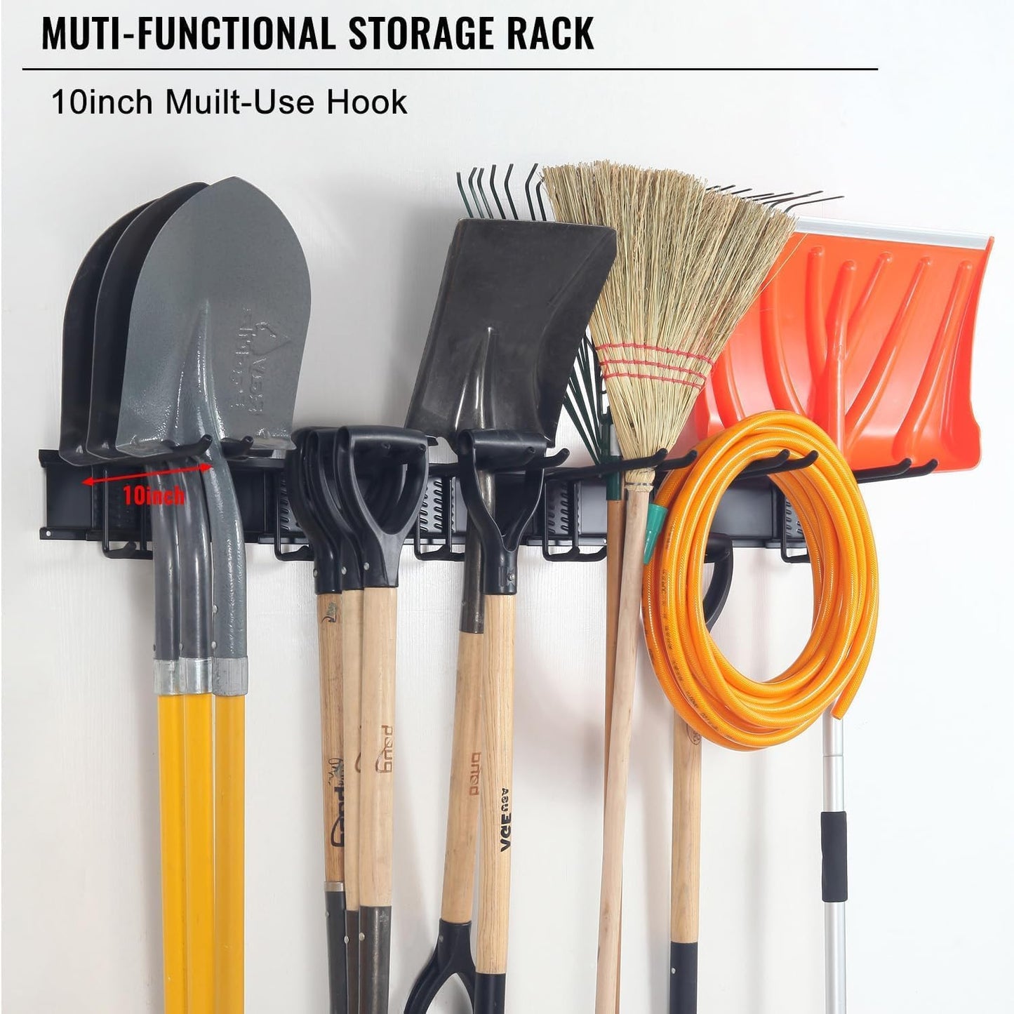 Wall Mount Tool Storage Rack, Heavy Duty Garage Storage Tool Organizer, Garden Tool Wall Hooks and Hangers, Hold Up to 350lbs Black 2Pack, AK806-Black-2Pack