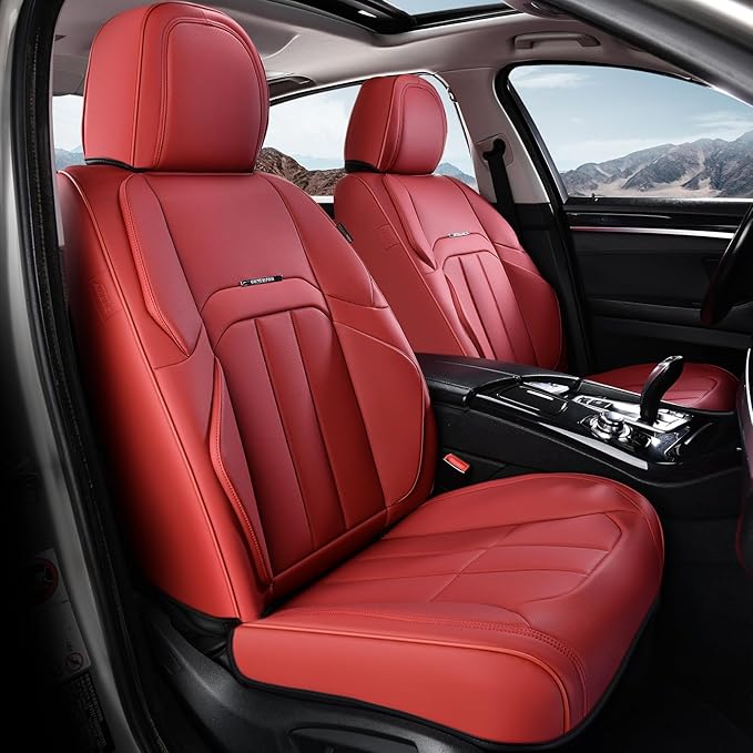Coverado Car Seat Cover, Cover for Cars Front Seat, Premium Leather, Universal Fit Waterproof Seat Protectors, Car Seat Cushion Non-Slip for Most Cars-Red