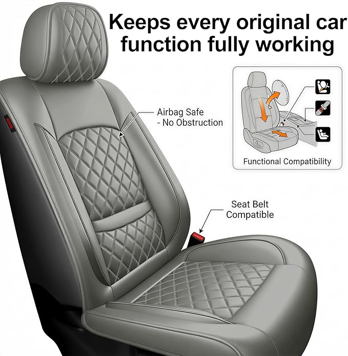Fit RDX Car Seat Covers for Acura RDX 2010-2025 2026 - Premium Leather, Waterproof, All-Weather, Airbag Compatible, Anti-Slip, Breathable, Easy Install, Seat Protectors, Full Set, Gray