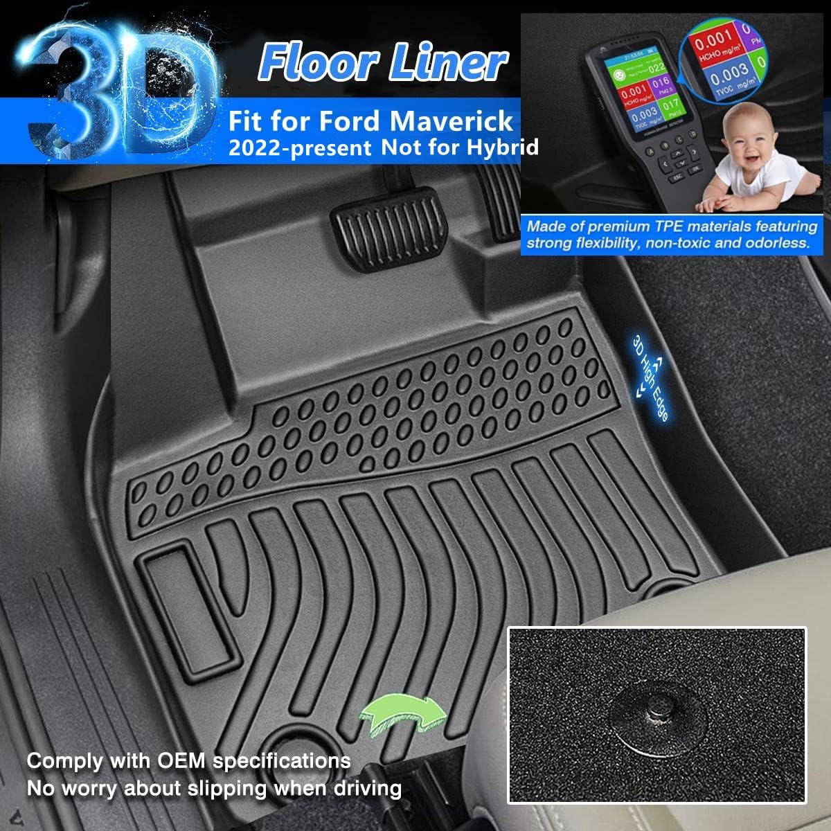 Cartist Floor Mats Fit for Ford Maverick 2022-2025 2026 (Only Fit Gasoline Models), All Weather Floor Mat for Maverick Heavy Duty Waterproof