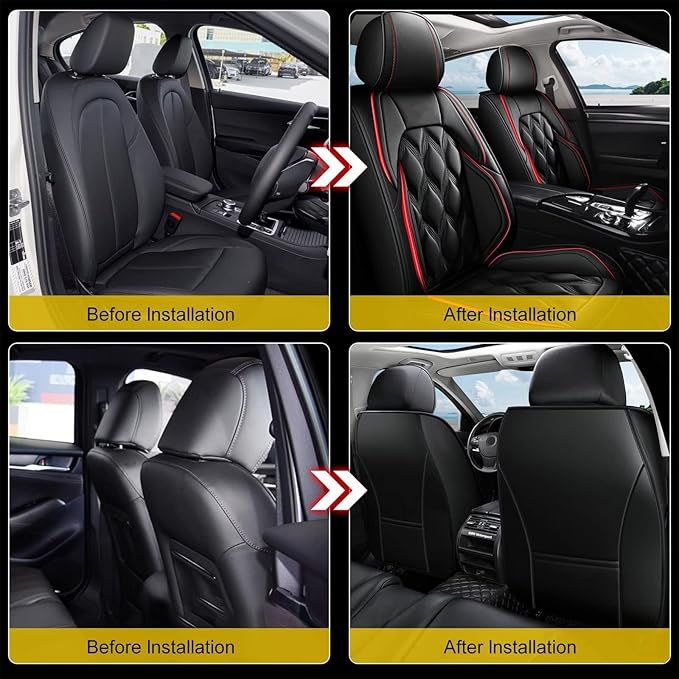 AOMSAZTO Car Seat Covers,2 Front Seats Custom Fit for Jeep Cherokee 2014-2025,Leather Car Seat Cover Seat Cushion Protector,Airbag Compatible Waterproof Black