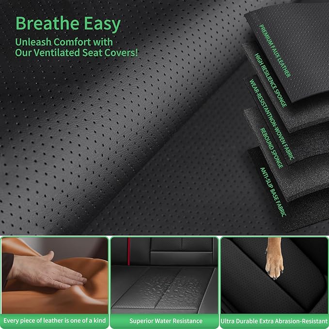 Fit Forester Car Seat Covers for Subaru Forester 2007-2024 2025 2026 -Upgraded Premium Waterproof & Breathable Leather,Airbag Compatible,All-Weather Seat Cushion Protector,2 Front/Black-Red