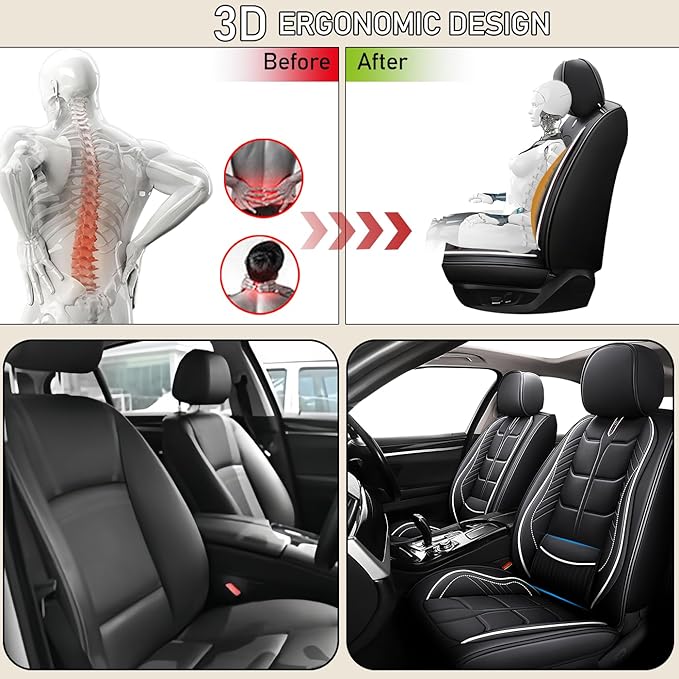 Leather Car Seat Covers Fit for Toyota Yaris Sedan 2019-2020, 5 Seater Car Seat Cover, Premium Waterproof, Scratch Resistant Car Interior Accessories (Full Set Black White)
