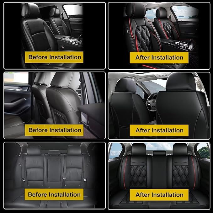 AOMSAZTO Car Seat Covers,Full Set 5 Seats Custom Fit for Nissan Frontier 2009-2025 2026,Faux Leather Automotive Cushion Covers Seat Protector,Airbag Compatible Waterproof Black