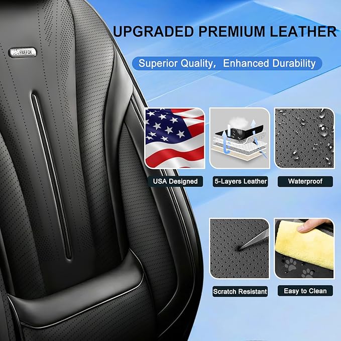 Fit Accord Car Seat Covers for Select Honda Accord 2012-2026 - Premium Full Coverage Leather, Airbag Compatible, Waterproof & All Weather Seat Cushion Protector, Full Set, Black