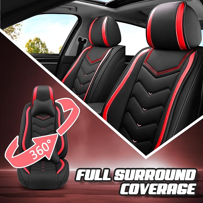 Car Seat Covers for Ford Expedition 2000-2026, Premium Nappa Leather Car Seat Cover, Stylish Sport Seat Covers， Automobile Seat Cover Sets.(Standard 5 Seats/Black Red)