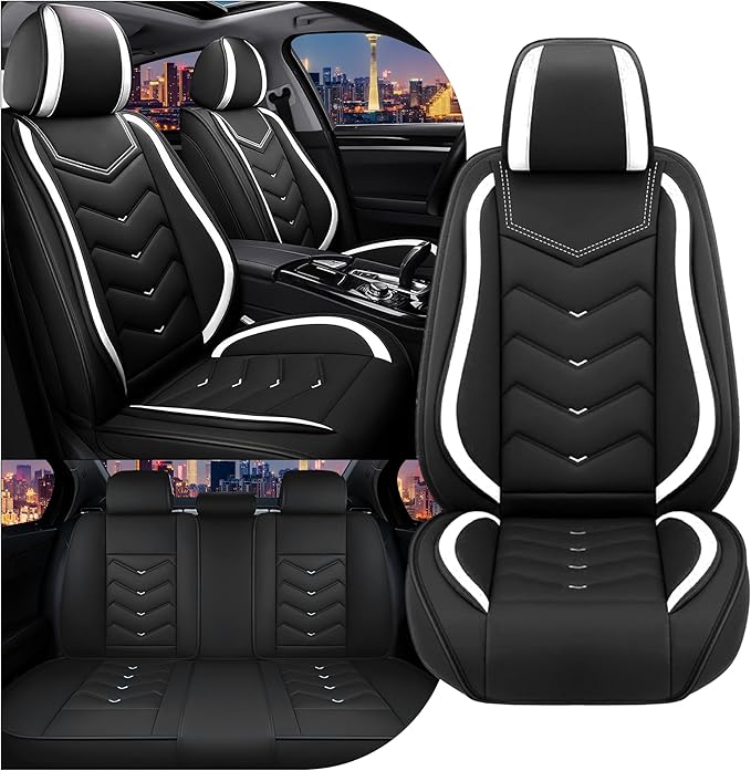 CTDS Car Seat Covers for Nissan Sentra 2000-2026, Stylish Sport Seat Cover, Premium Nappa Leather Car Seat Cover. Automobile Seat Covers Sets.(Standard 5 Seats/Black White)