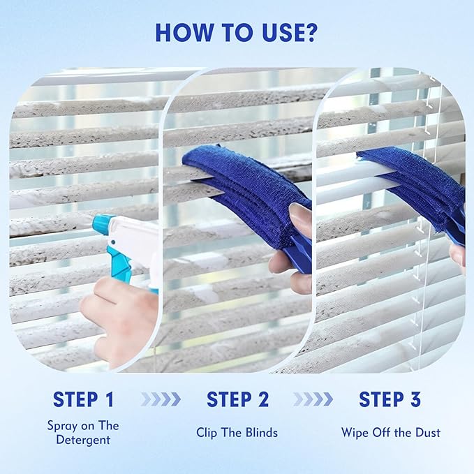 Window Blind Cleaner Duster Brush - 2 Pack with 6 Reusable Microfiber Sleeves for Venetian Blinds, Shutters, Air Conditioner Vents and Jalousie Dust Removal