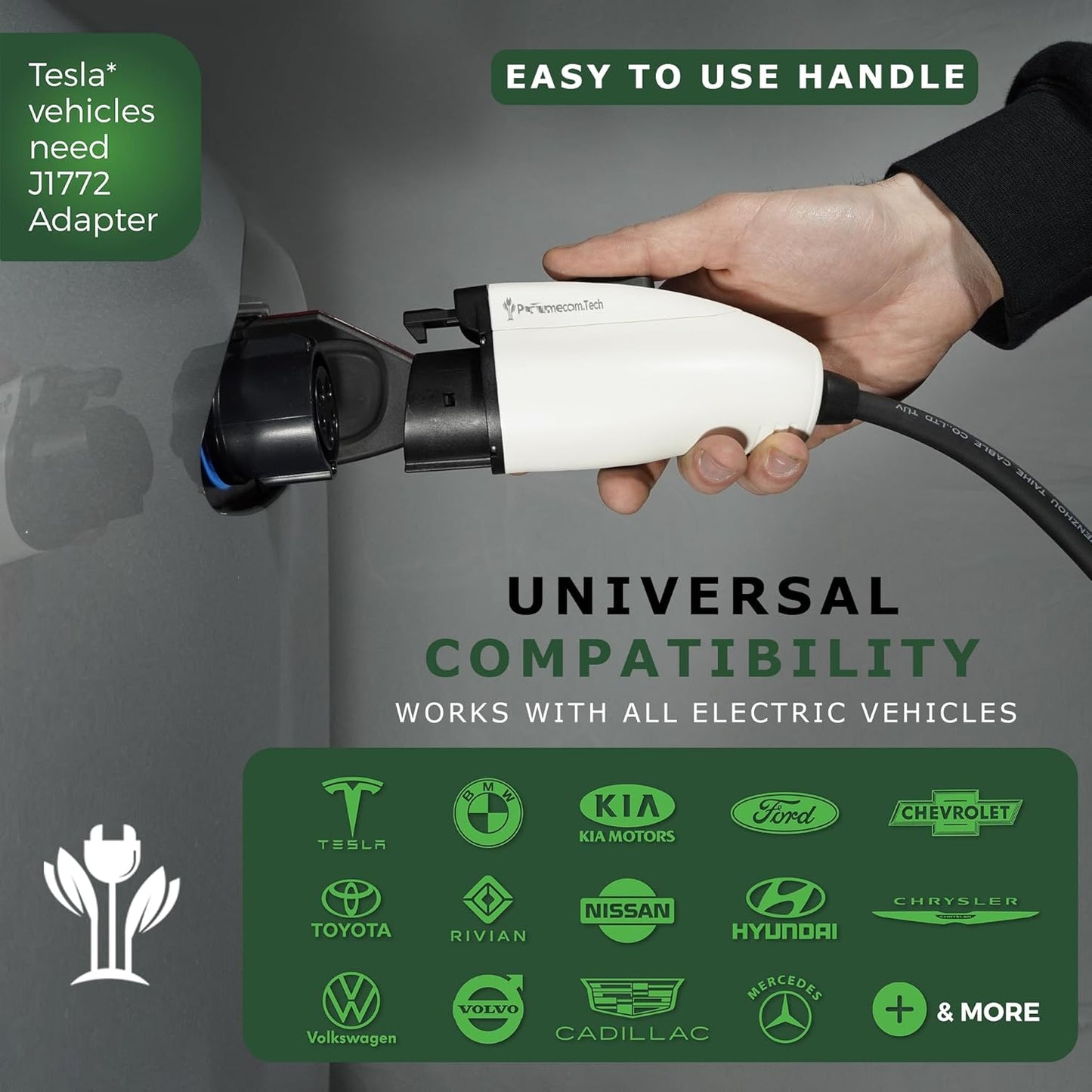 PRIMECOM Level 2 EV Charger 220/240V, 16A, 30ft & 50ft, Portable EVSE Electric Vehicle Charging Cable Compatible with Bolt Volt Leaf BMW i3 Fiat 500e Clarity NIRO Prius (50 Feet, 14-50P)